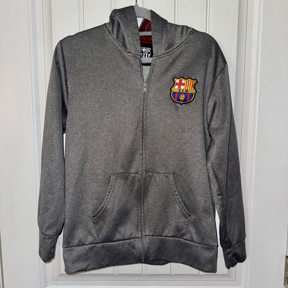 FCB Barca Zip Up Hoodie Child Large Futbol Club Barcelona Soccer Jacket Kids
